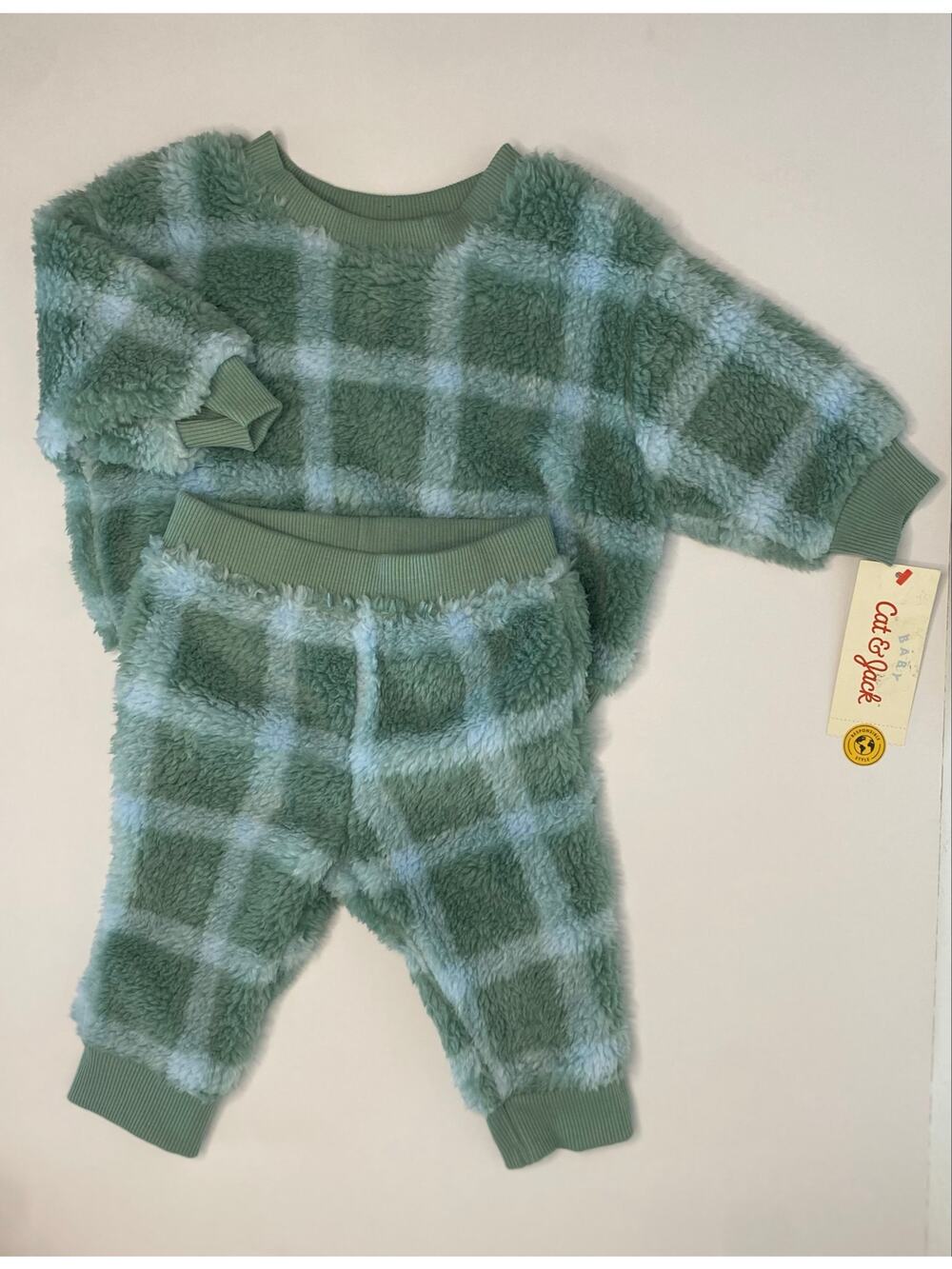 Baby Plaid Faux Shearling Sweatshirt and Jogger Pants Set, 3-6 months, NWT